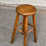 Tabouret haut de bar scandinave vintage en chêne 1960 de 65cm