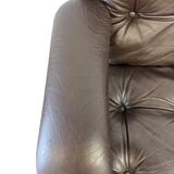 Vintage brown leather two-seater sofa/chaise longue