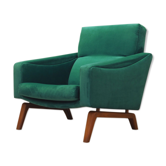 Fauteuil vert, design danois, années 1970, fabriqué au Danemark