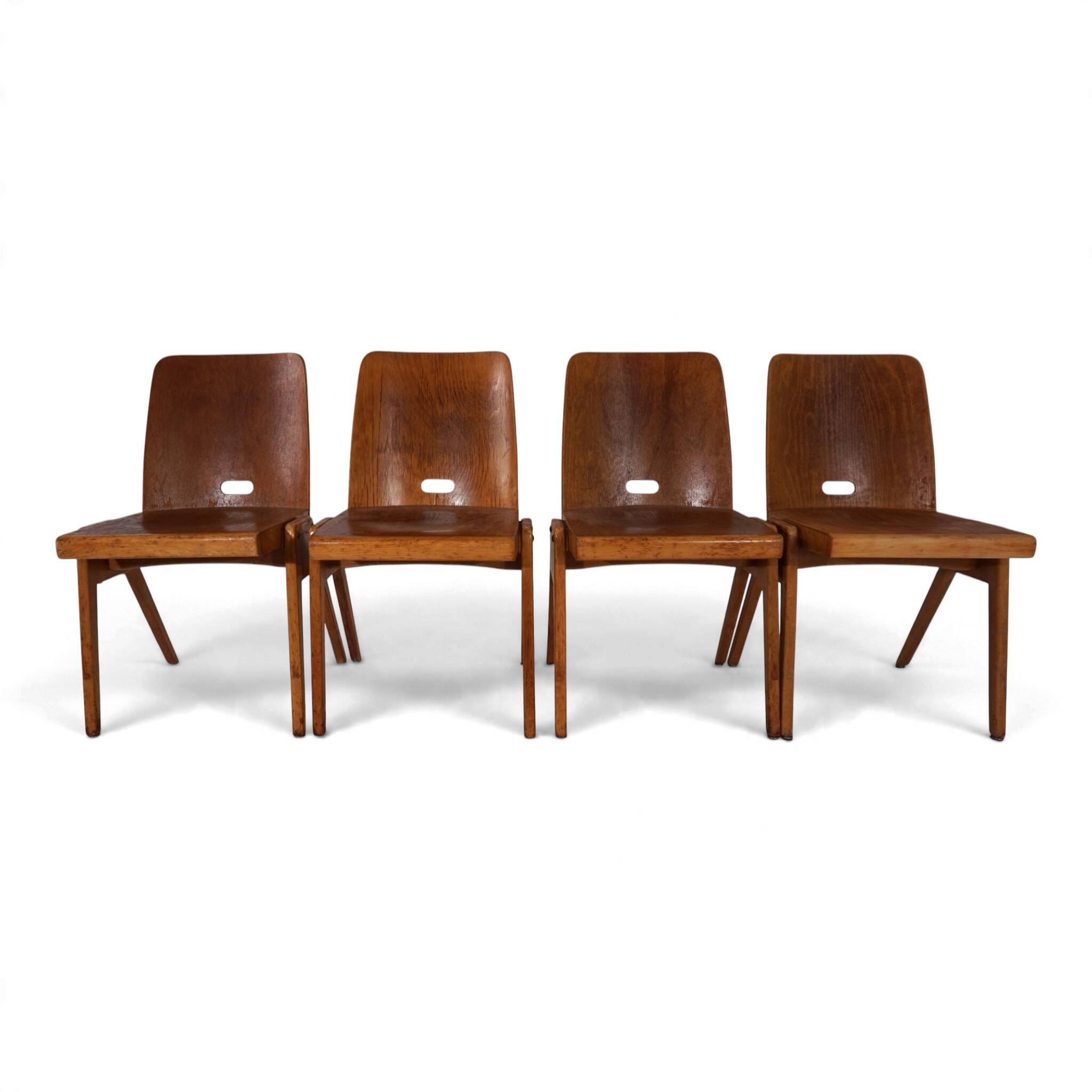 Set of 4 Bauhaus-inspired dining chairs, stackable, 1950