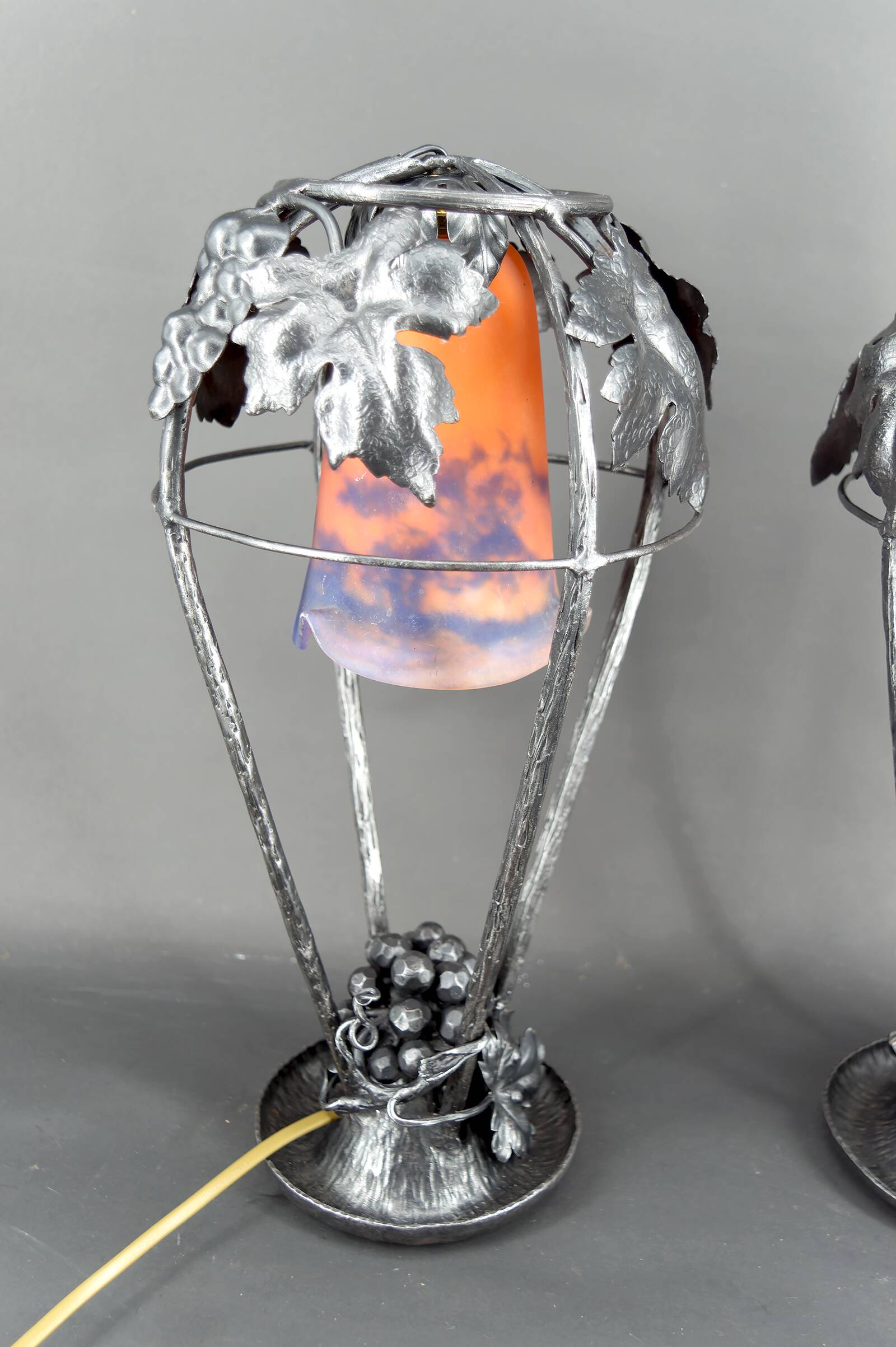 Pair of Wrought Iron Lamps, Vine Theme, Müller Frères, Art Deco, 1925