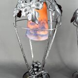 Pair of Wrought Iron Lamps, Vine Theme, Müller Frères, Art Deco, 1925