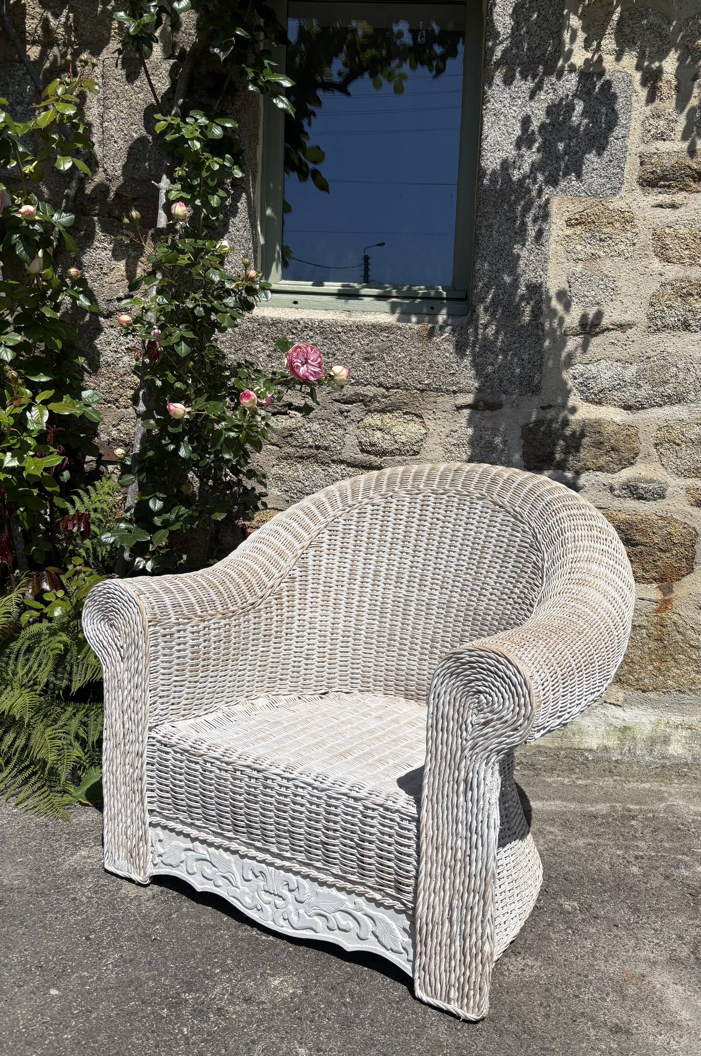 Large painted wicker armchair, 20th century, winter garden