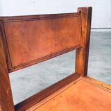Elm and Cognac Leather Dining Room Chairs Set in the style of Pierre Chapo, Italy, 1960s, Set of 4