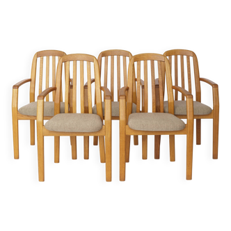 Set of 5 Dyrlund Oak Armchairs, Danish Mid Century Dining Chairs 1970s