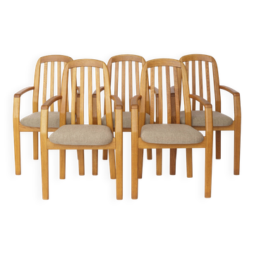 Set of 5 Dyrlund Oak Armchairs, Danish Mid Century Dining Chairs 1970s