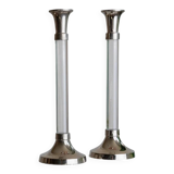 Two Vintage Candlesticks: Transparent Plexiglas & Chrome-Plated Metal, Italy 1970s Mid-Century Design
