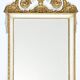 Miroir en bois laqué blanc et or à