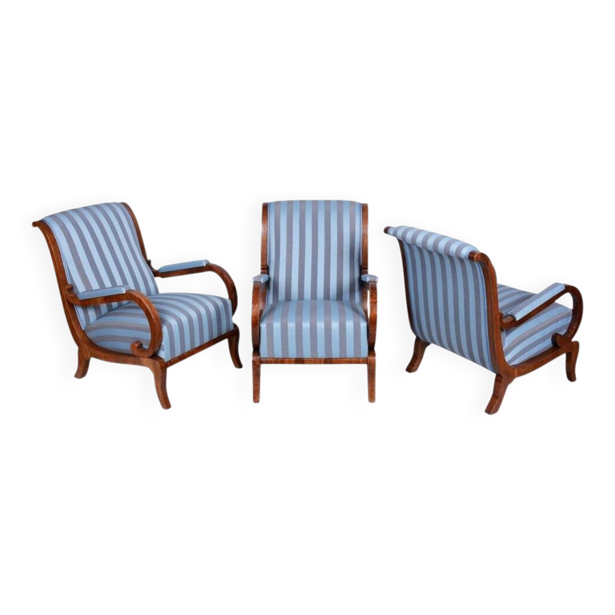 Biedermeier Lounge Chairs in Oak, Spruce and Walnut, Austria, 1830s, Set of 3