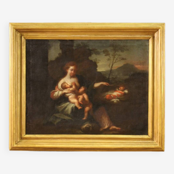 Antique Italian Painting Allegory Of Motherhood From The 18th Century