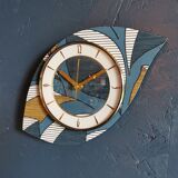 Vintage clock asymmetrical silent wall clock "Blue white ochre"