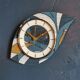 Horloge vintage pendule murale silencieuse asymétrique "Bleu blanc ocre"