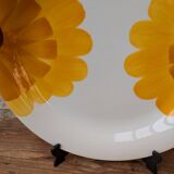 Vintage round serving dish with yellow flowers, Ironstone, 1970s, Italy.