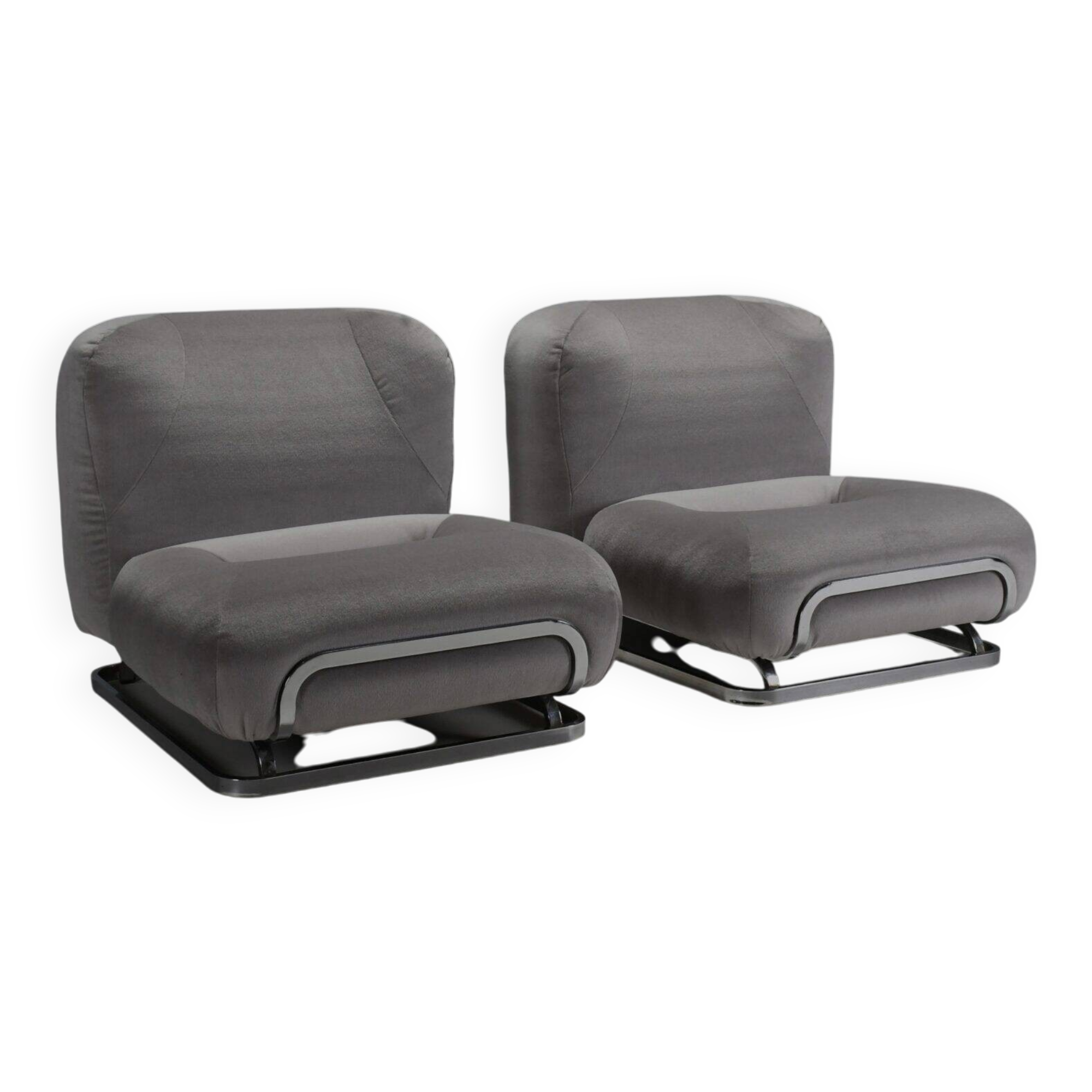 Mohair and chrome lounge chairs designed by Malchioro for IPE, Italy 1970s