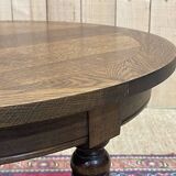 Oak pedestal table with turned legs from the 1950s