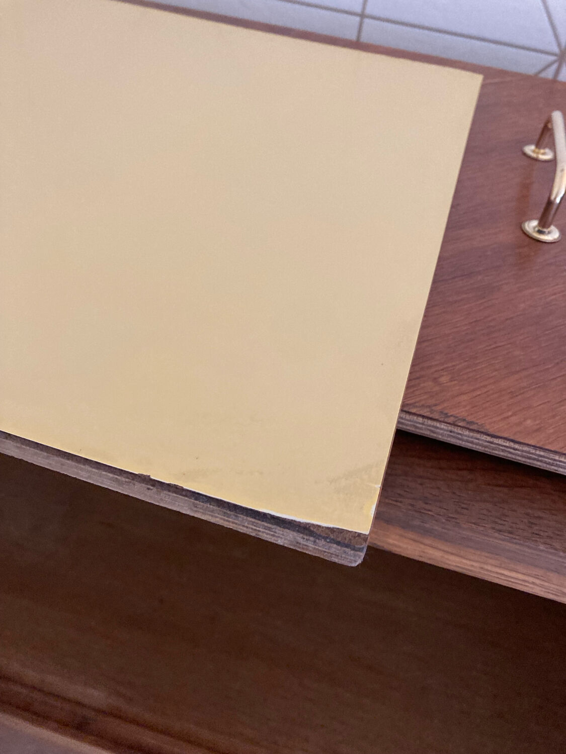 Buffet with 4 sliding doors, vintage wood and Formica