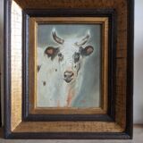 Animal pastel, study of a white cow.