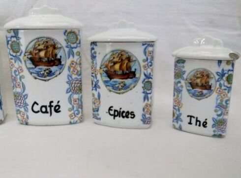 Antique spice jar Czechoclovakia porcelain decoration boat collection