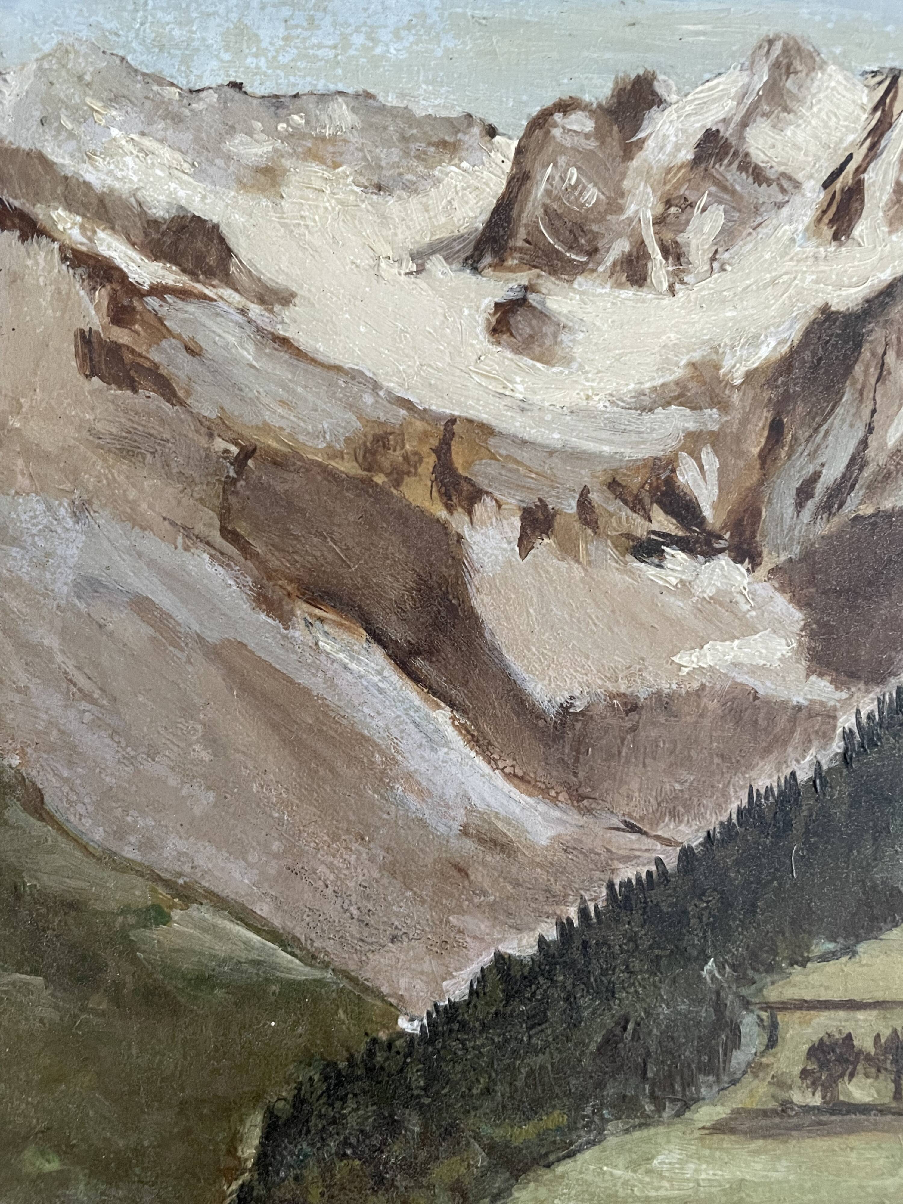 Old painting, mountain landscape signed Billet