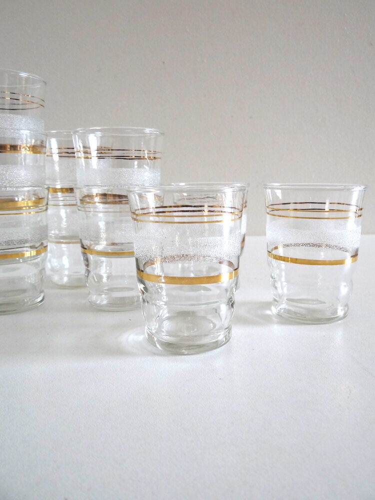 Série de 10 verres années 50 granités et dorés