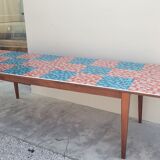 Table de ferme ancienne plateau mosaïque piètements fuselée -2m64