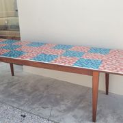 Old farmhouse table with mosaic top and tapered legs - 2m64