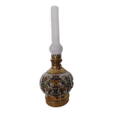 Copper oil lamp . faience of gien