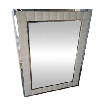 Large vintage tufted velvet mirror
