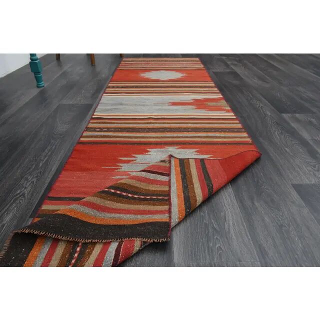 1970s Turkish Oushak Handmade Wool Cotton Red Runner Rug 73x261