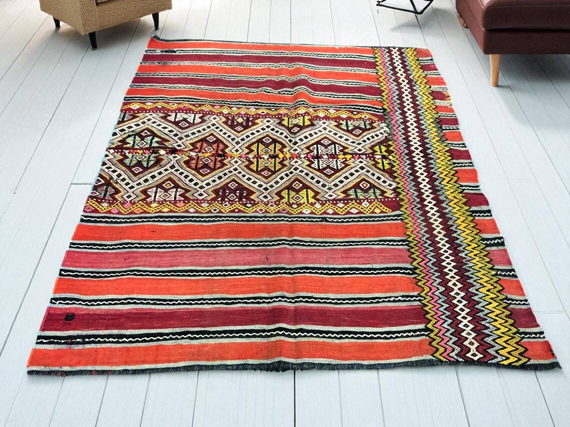 Neutral Orange Turkish Wool Kilim