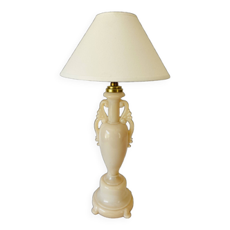 Opalescent glass lamp, new 2 M fabric cable, cotton lampshade