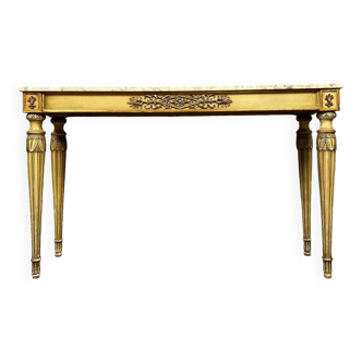 Console rectangulaire de style Louis XVI en bois sculpté laqué et doré