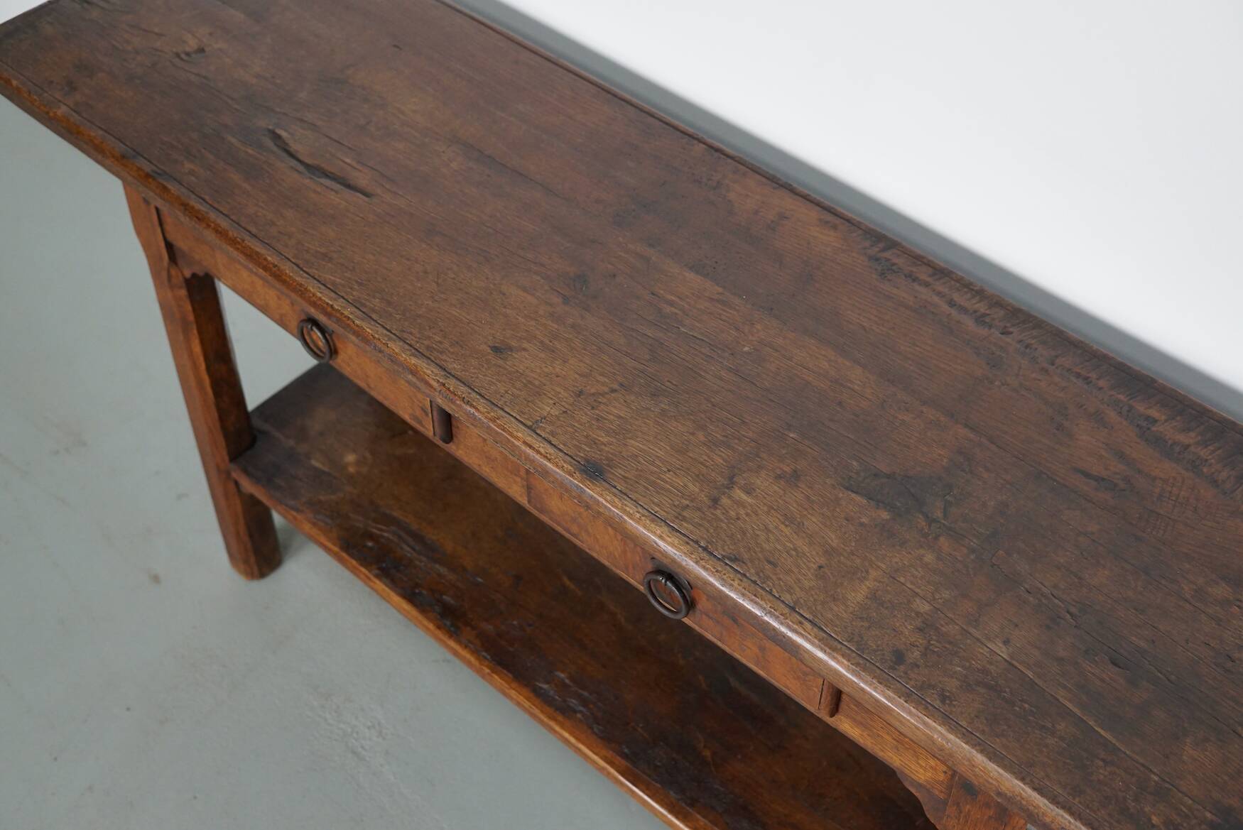 Antique French Rustic Farmhouse Oak Side Table, 19th Century