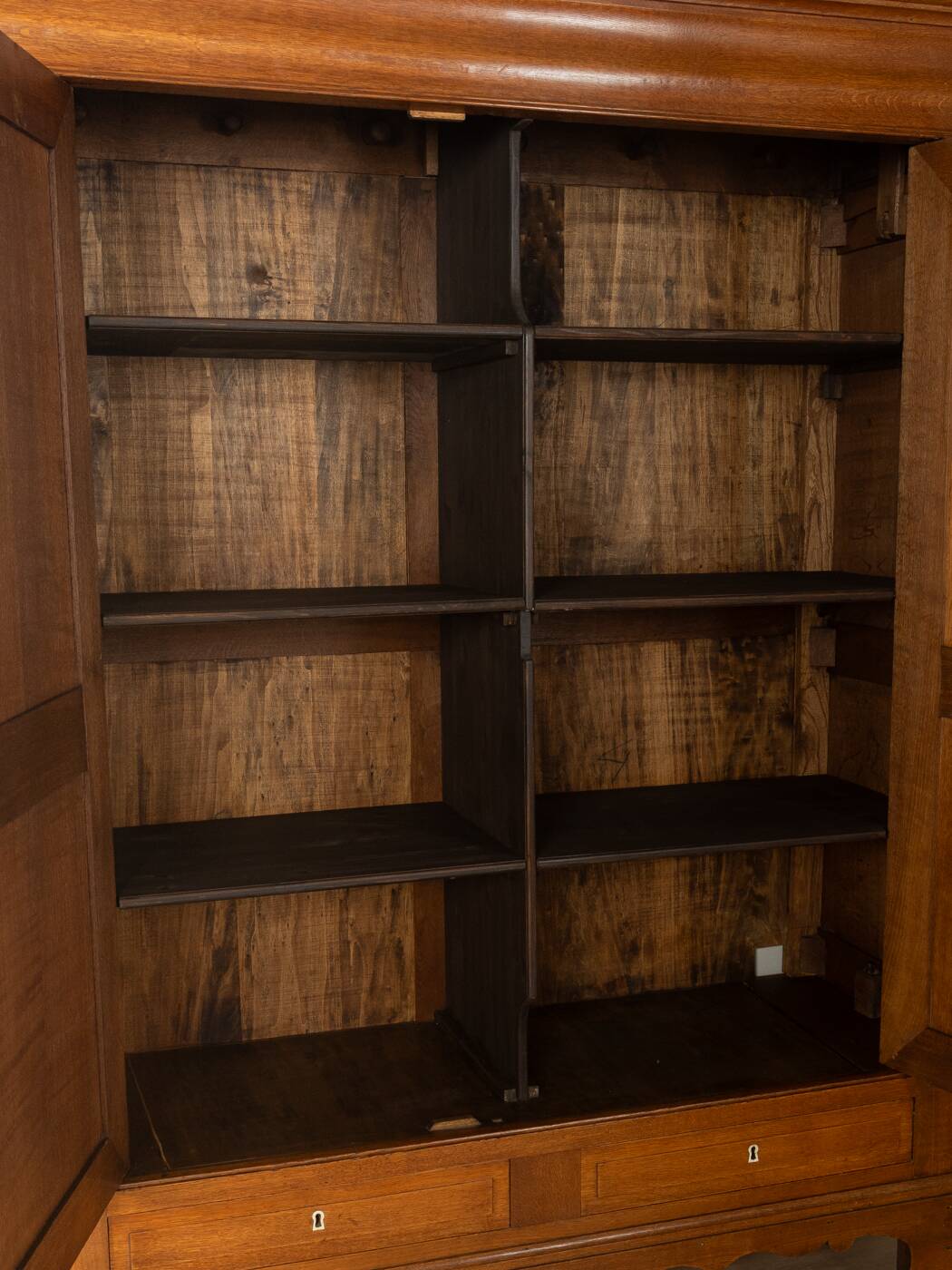 Classic antique wardrobe made of oak, pre-1900