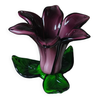 Blown glass flower candle holder