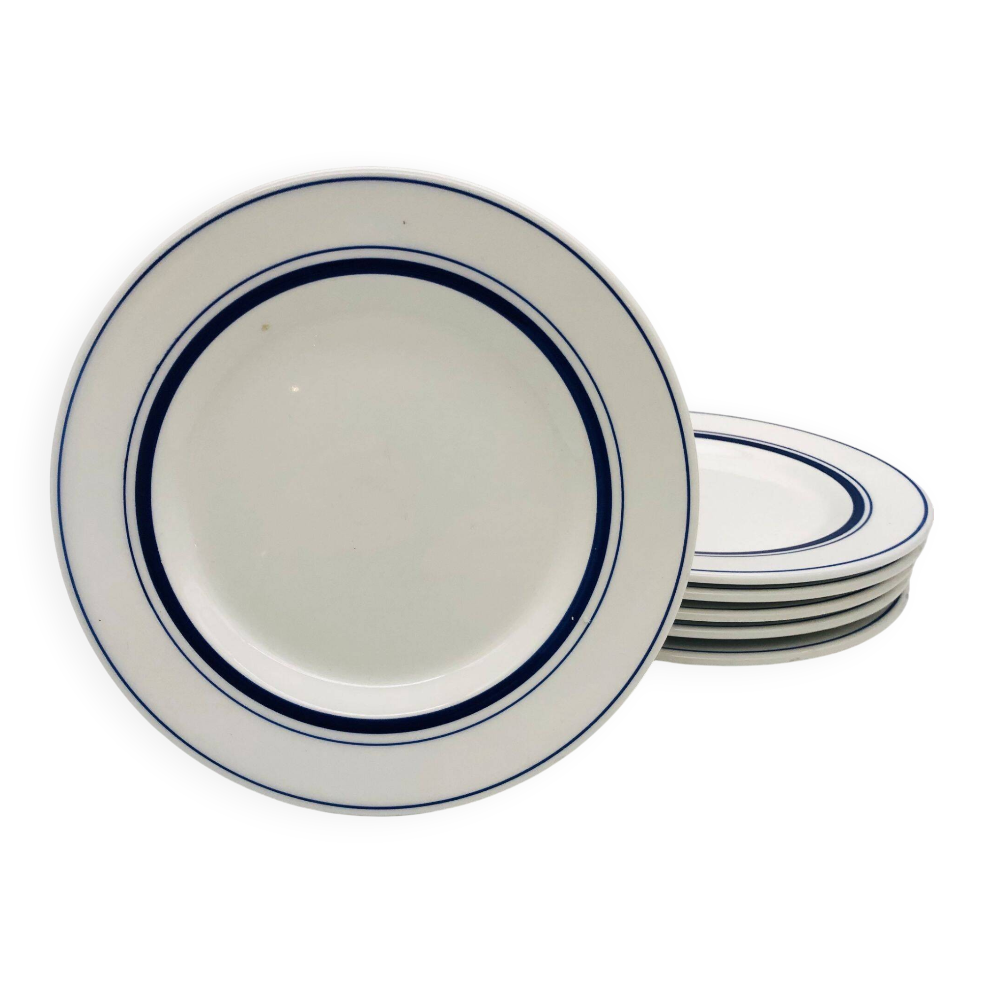 6 Assiettes dessert Quadrifoglio - Italy - Liseré bleu.