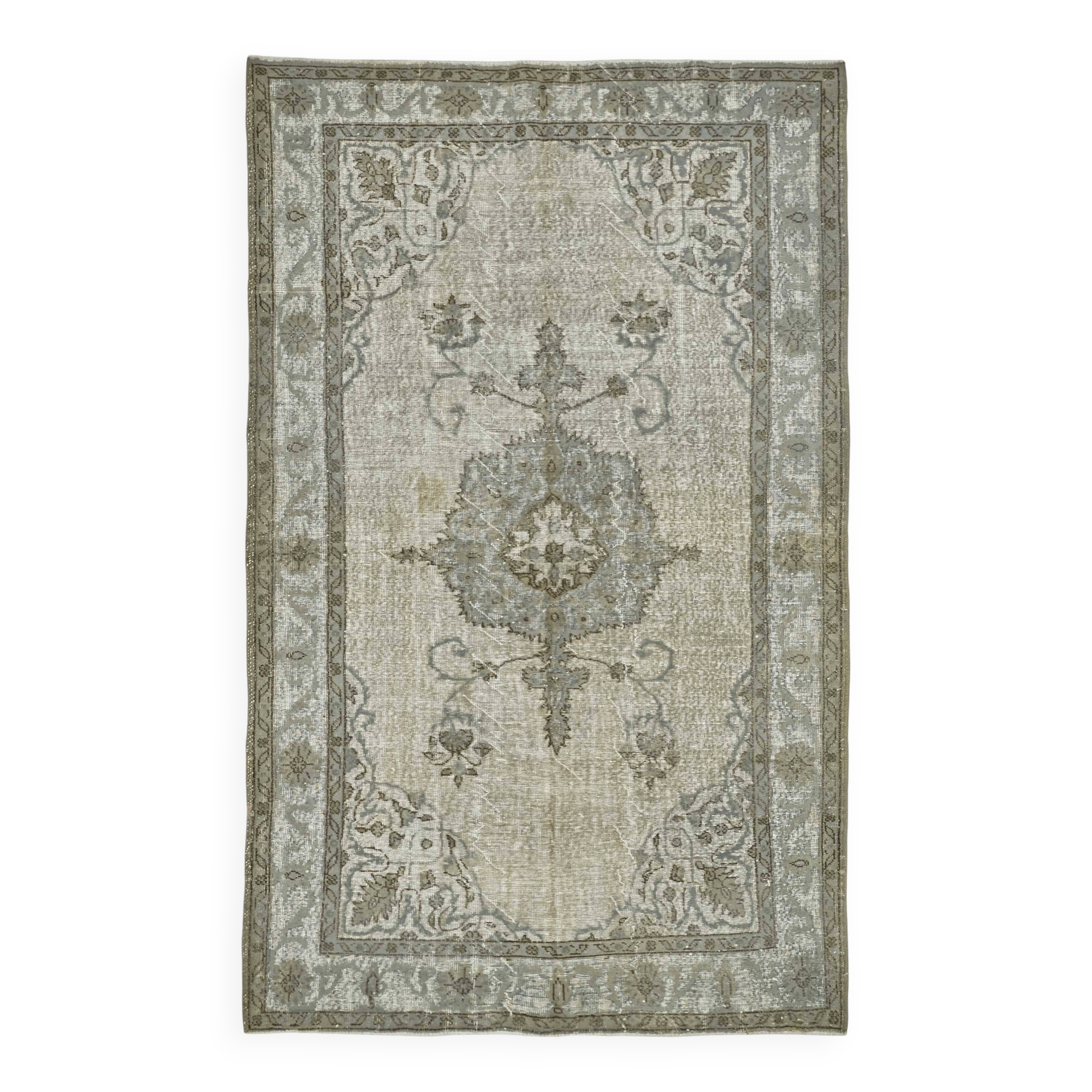 Overdyed Wool Vintage Handmade Carved Rug 173 cm x 272 cm