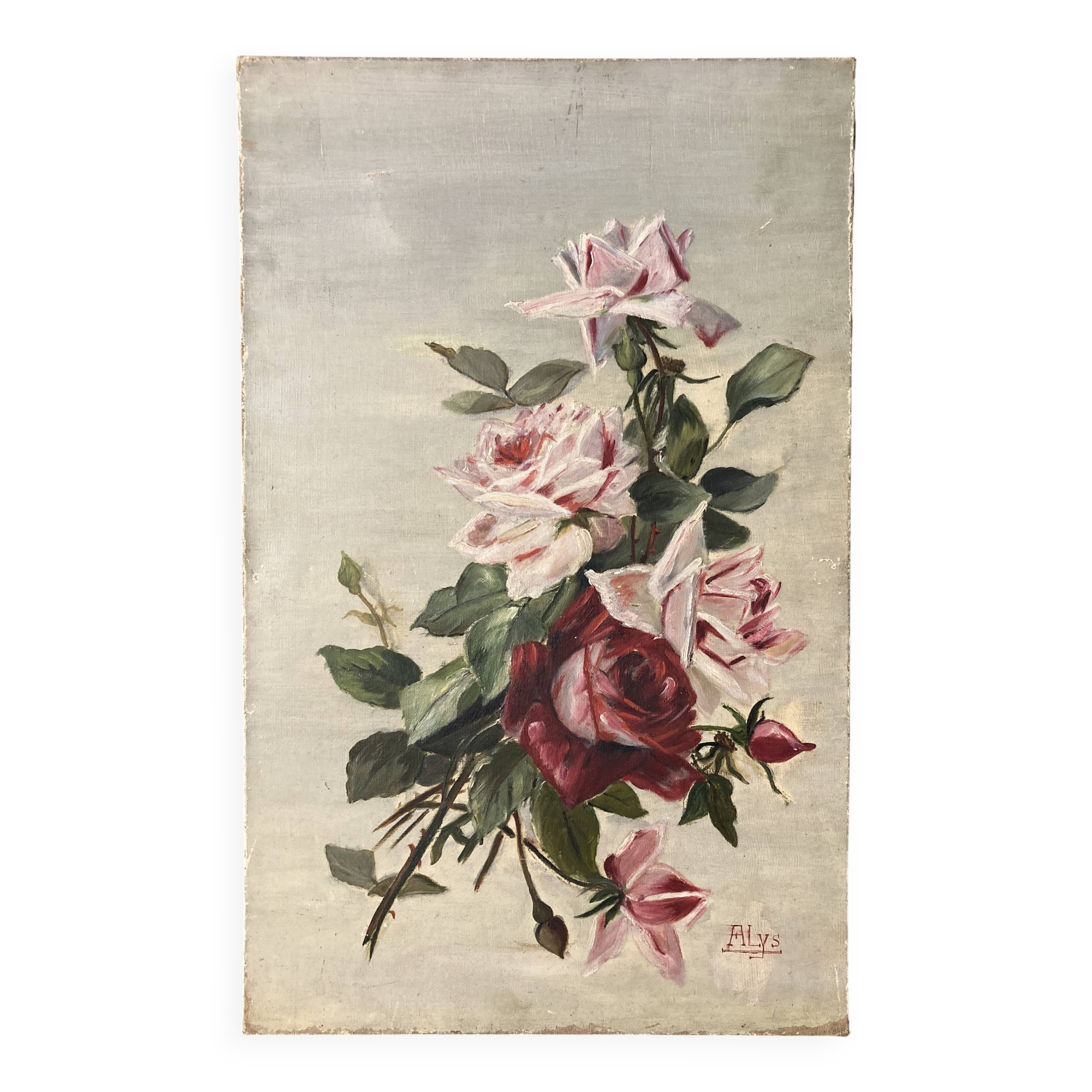 Oil on canvas with vintage roses