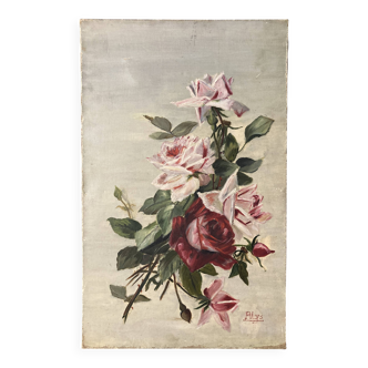 Oil on canvas with vintage roses