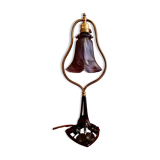 Art Deco lamp, in wrought iron and brass, "Vianne" lampshade, 1930s