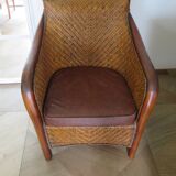 Woven rattan armchair and exotic wood - Colonial style - 1980s