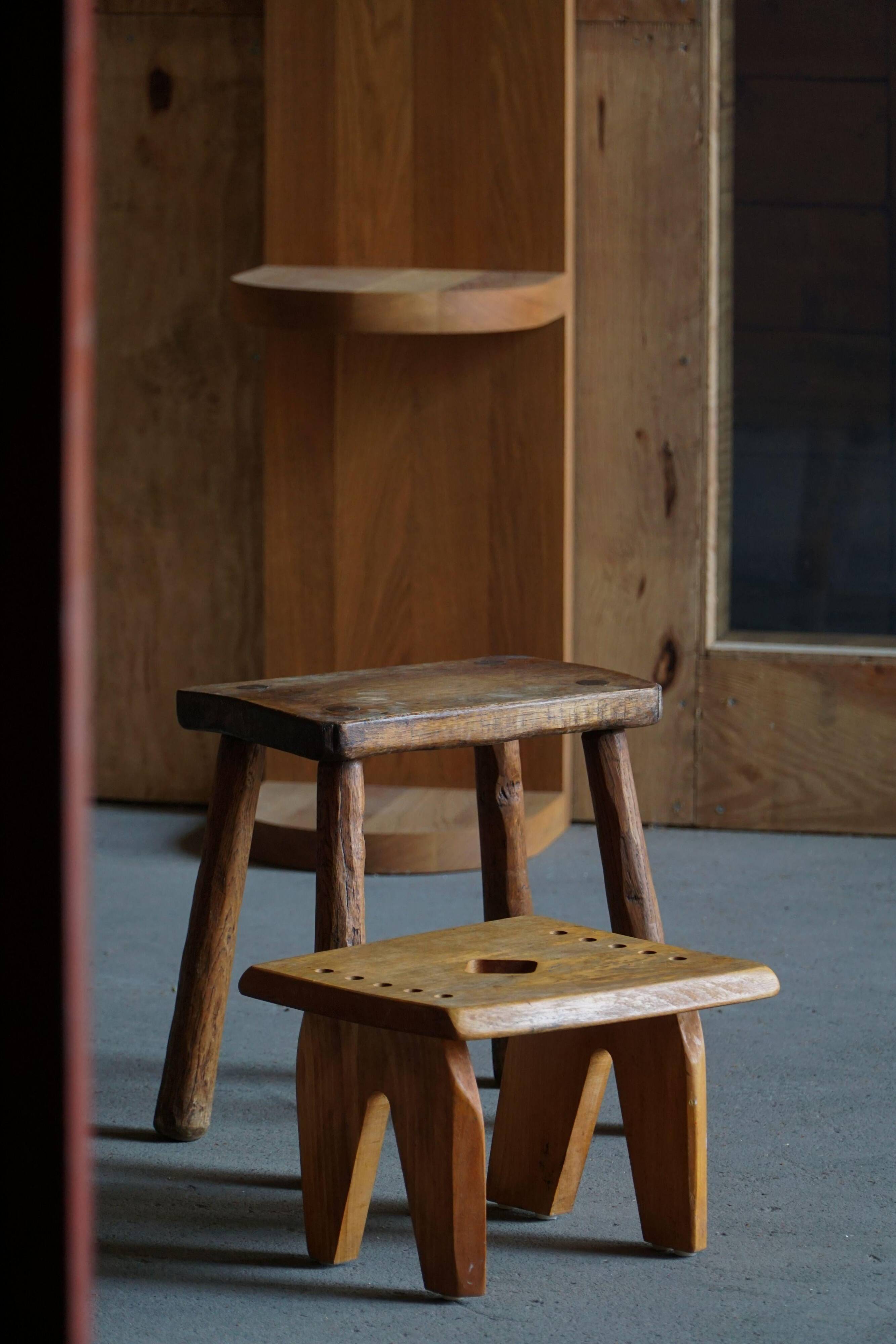 Modern Danish Wabi Sabi Stool in Solid Elm, Scandinavia, 1960s