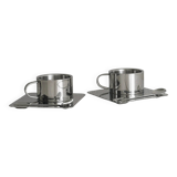 2 tasses à expresso inox avec plateau et cuillère