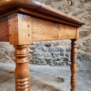 French vintage dining/desk table – oak and walnut – marble top – 1960s writing table with drawer
