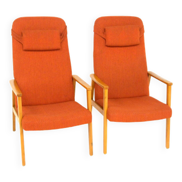 Set of 2 Scandinavian beech armchairs, Sweden, 1950