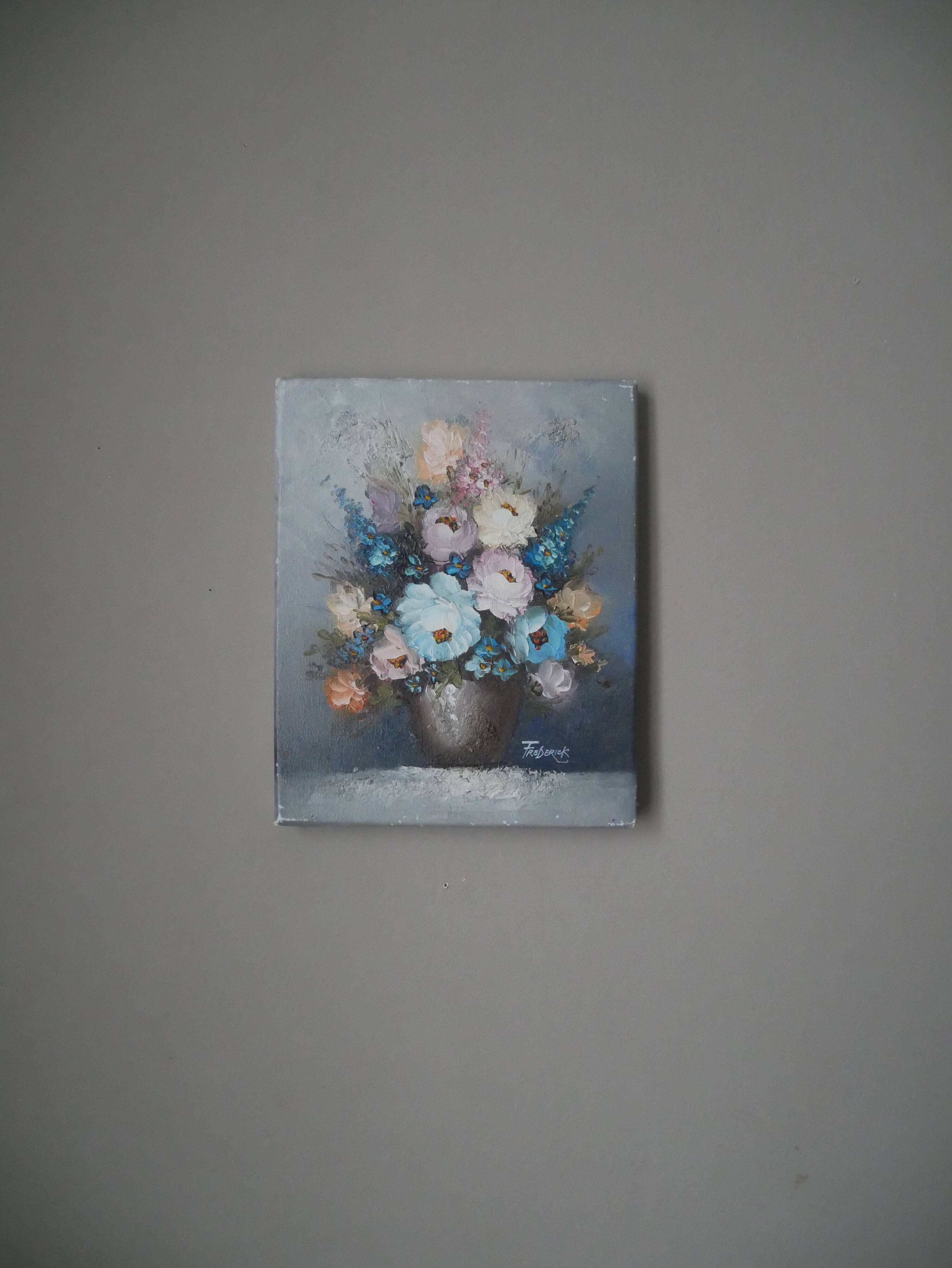 Oil painting on canvas still life bouquet of flowers bohemian countryside decoration