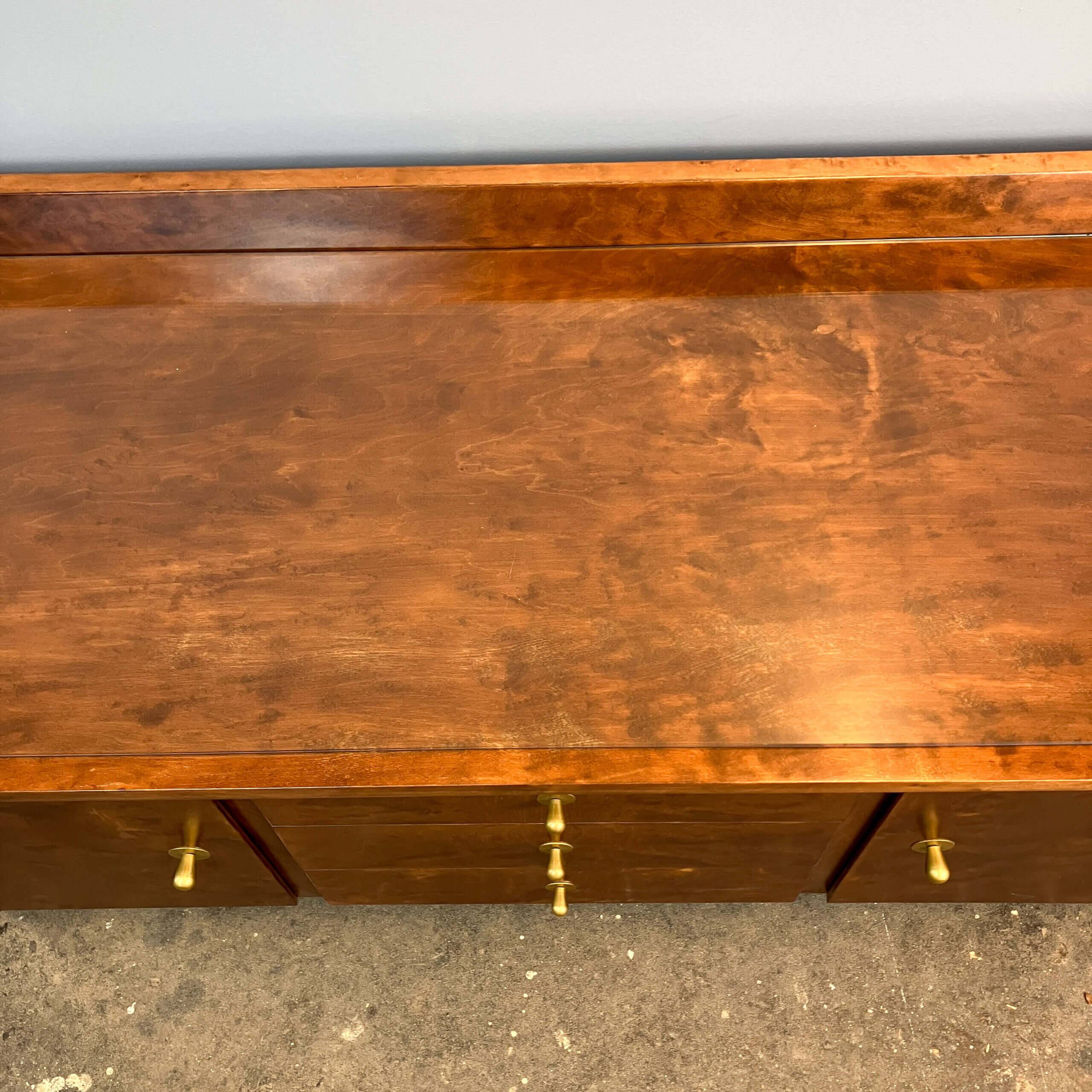 Lowboard, small chest of drawers, flamed birch, 1950s