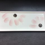 Gien earthenware cake dish, pink flower decoration, 1940s-50s
