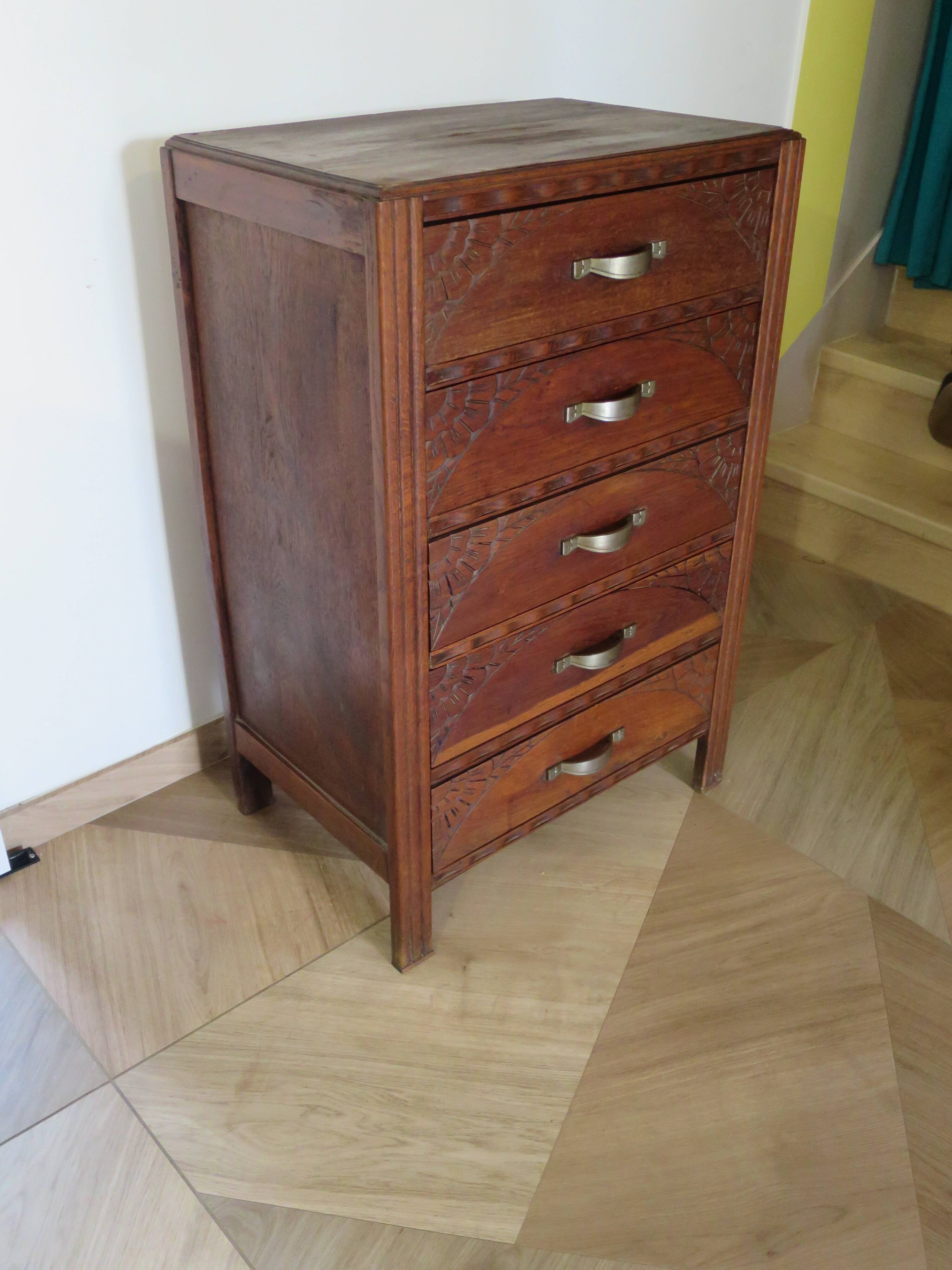 Art Deco Chest of Drawers - 5 drawers - 1950s - Carved wood - Pattern