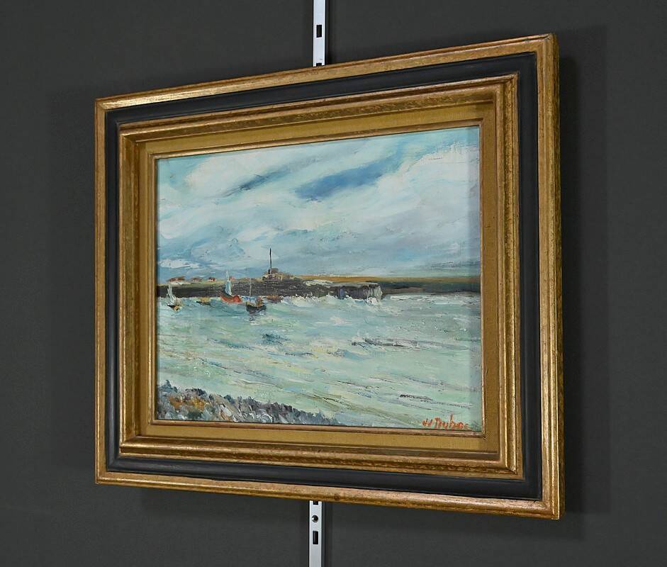 Painting “Petit Port Breton”, signed J.J Duboc – 1980